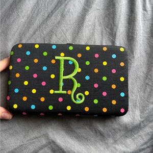 Polka Dot Wallet with Green Monogram